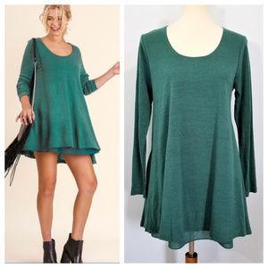 NWT Umgee Hunter Green Flared Tunic Top Mini Dress